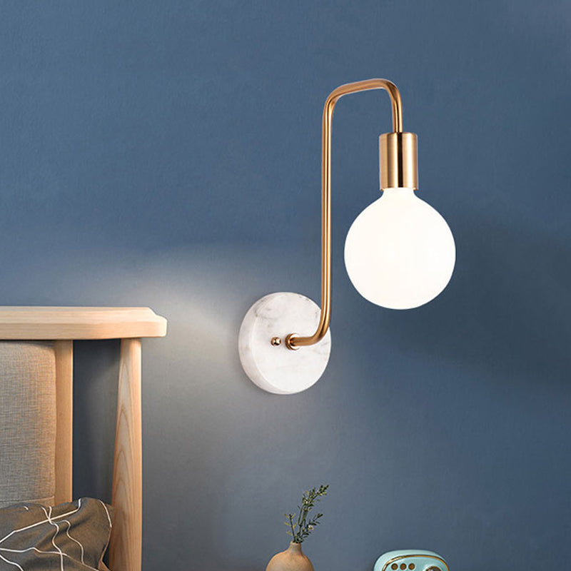 BowLift | Gold Sphere Wall Light Modernism 1-Arm Cream Glass Wall Mounted Lamp with Right Angle Arm