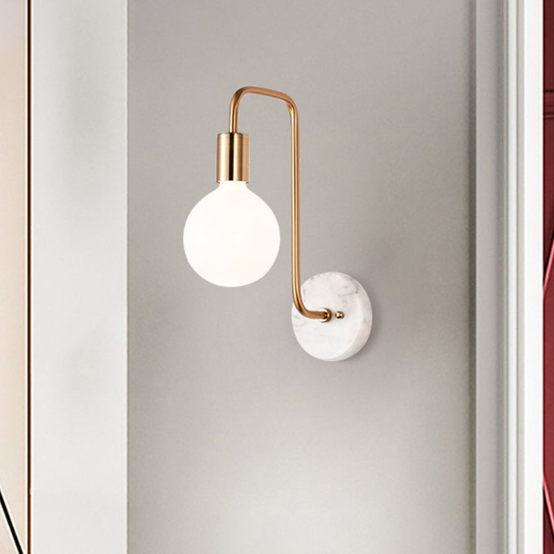 BowLift | Gold Sphere Wall Light Modernism 1-Arm Cream Glass Wall Mounted Lamp with Right Angle Arm