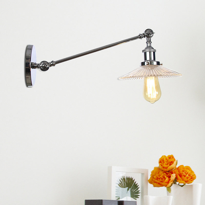 BowLift | Clear Ribbed Glass Bronze/Brass/Copper Wall Mounted Lamp Shade 1 Light Vintage Lighting Fixture, 8"/12" L Arm