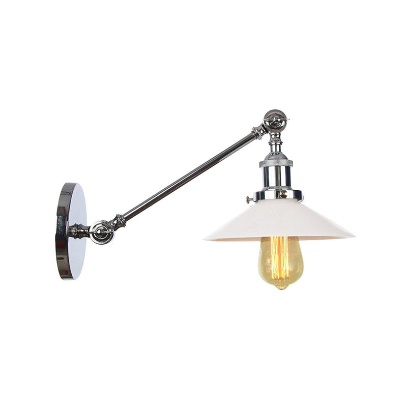 BowLift | Industrial Conical Wall Lamp 1 Light Opal Glass Wall Lamp in Black/Copper/Brass with Arm, 8"/12" L