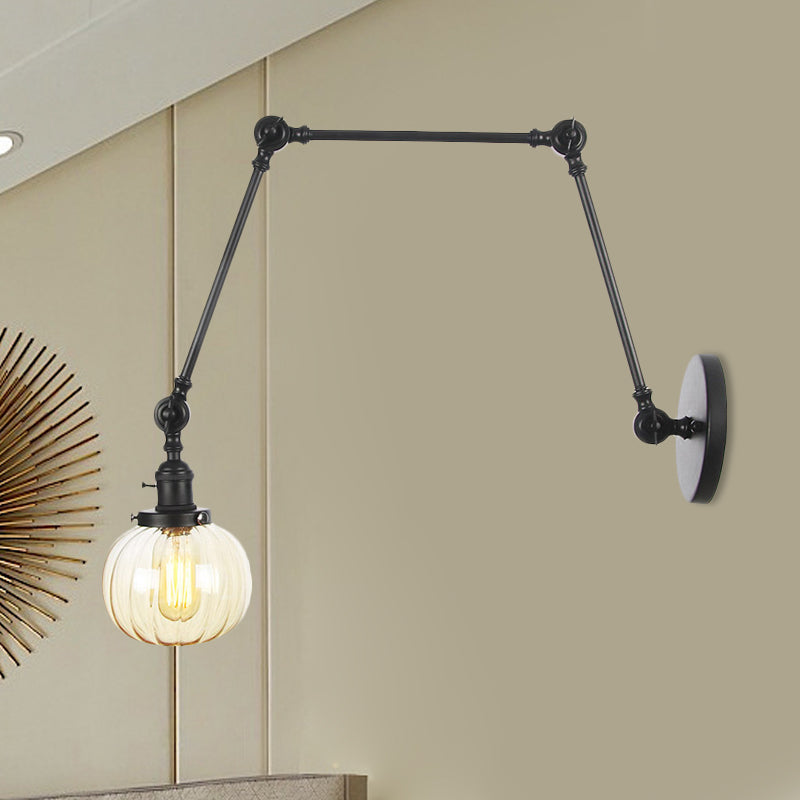 BowLift | Globe Clear/Amber Glass Wall Mounted Lighting Vintage 1 Light Indoor Sconces in Brass/Chrome/Black with Adjustable Arm, 8"+8"/8"+8"+8" L
