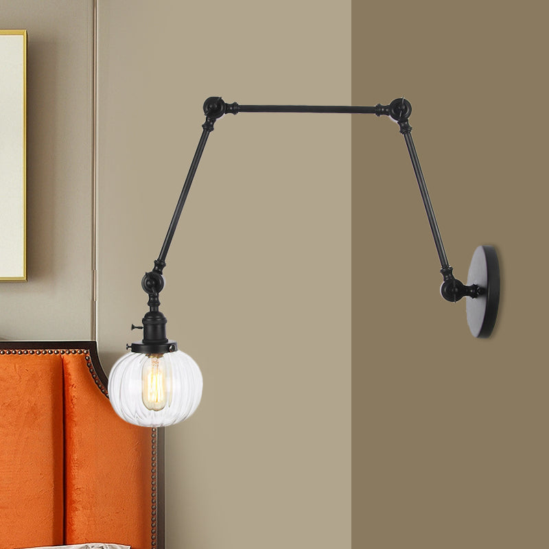 BowLift | Globe Clear/Amber Glass Wall Mounted Lighting Vintage 1 Light Indoor Sconces in Brass/Chrome/Black with Adjustable Arm, 8"+8"/8"+8"+8" L