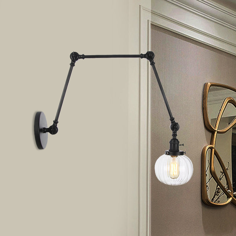 BowLift | Globe Clear/Amber Glass Wall Mounted Lighting Vintage 1 Light Indoor Sconces in Brass/Chrome/Black with Adjustable Arm, 8"+8"/8"+8"+8" L