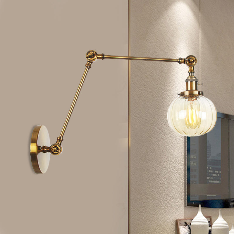 BowLift | Globe Clear/Amber Glass Wall Mounted Lighting Vintage 1 Light Indoor Sconces in Brass/Chrome/Black with Adjustable Arm, 8"+8"/8"+8"+8" L