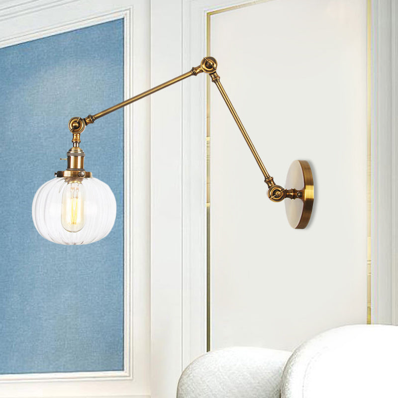 BowLift | Globe Clear/Amber Glass Wall Mounted Lighting Vintage 1 Light Indoor Sconces in Brass/Chrome/Black with Adjustable Arm, 8"+8"/8"+8"+8" L