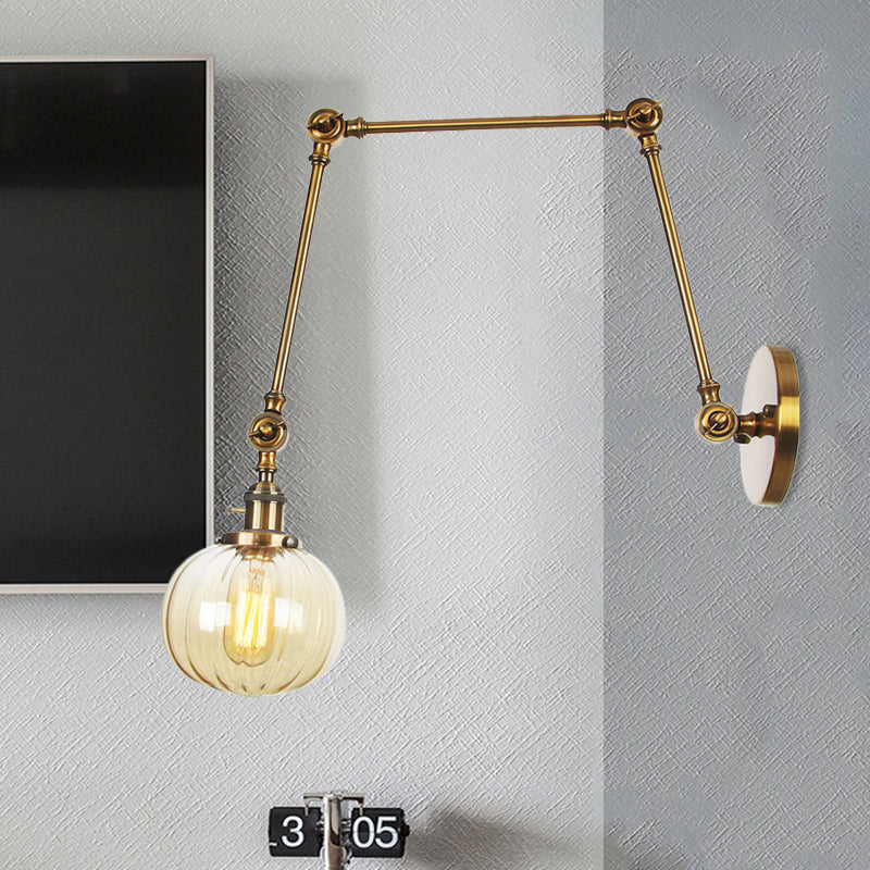 BowLift | Globe Clear/Amber Glass Wall Mounted Lighting Vintage 1 Light Indoor Sconces in Brass/Chrome/Black with Adjustable Arm, 8"+8"/8"+8"+8" L