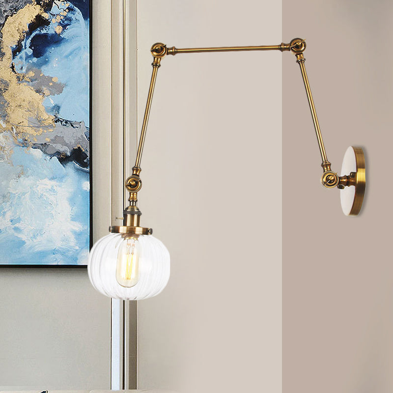 BowLift | Globe Clear/Amber Glass Wall Mounted Lighting Vintage 1 Light Indoor Sconces in Brass/Chrome/Black with Adjustable Arm, 8"+8"/8"+8"+8" L