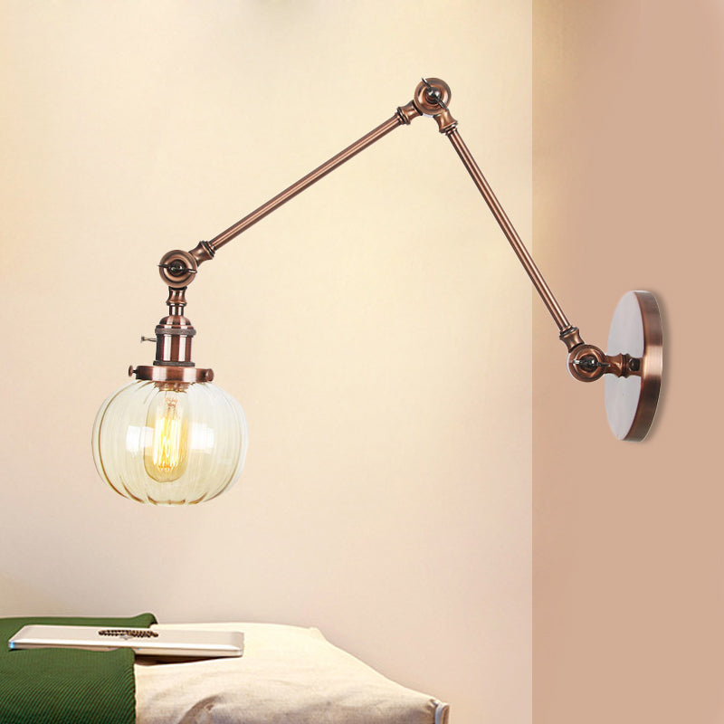 BowLift | Globe Clear/Amber Glass Wall Mounted Lighting Vintage 1 Light Indoor Sconces in Brass/Chrome/Black with Adjustable Arm, 8"+8"/8"+8"+8" L