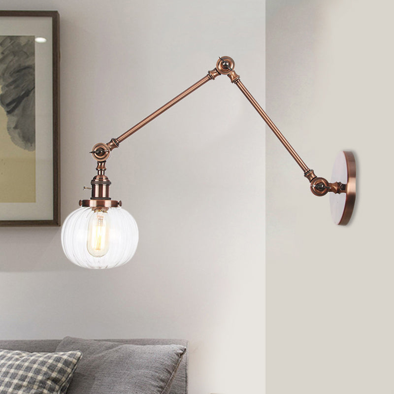 BowLift | Globe Clear/Amber Glass Wall Mounted Lighting Vintage 1 Light Indoor Sconces in Brass/Chrome/Black with Adjustable Arm, 8"+8"/8"+8"+8" L
