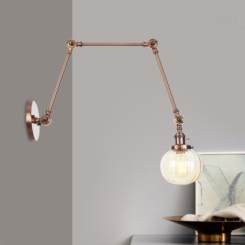 BowLift | Globe Clear/Amber Glass Wall Mounted Lighting Vintage 1 Light Indoor Sconces in Brass/Chrome/Black with Adjustable Arm, 8"+8"/8"+8"+8" L