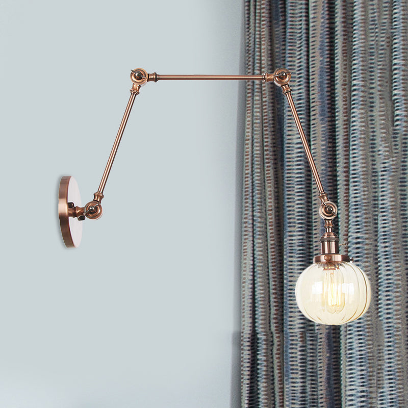 BowLift | Globe Clear/Amber Glass Wall Mounted Lighting Vintage 1 Light Indoor Sconces in Brass/Chrome/Black with Adjustable Arm, 8"+8"/8"+8"+8" L