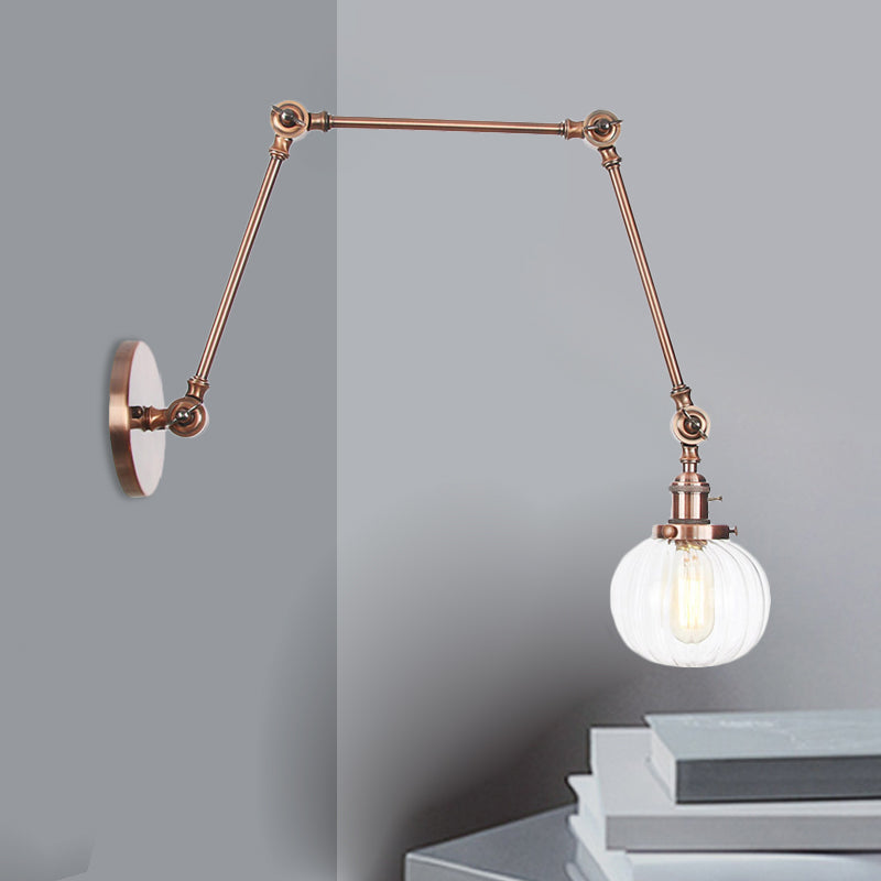 BowLift | Globe Clear/Amber Glass Wall Mounted Lighting Vintage 1 Light Indoor Sconces in Brass/Chrome/Black with Adjustable Arm, 8"+8"/8"+8"+8" L