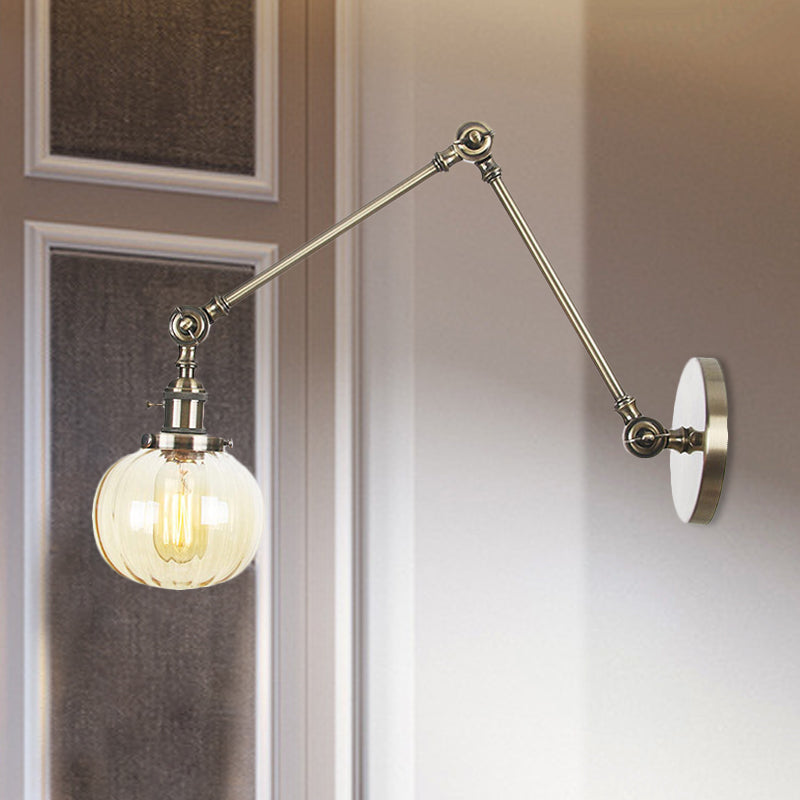 BowLift | Globe Clear/Amber Glass Wall Mounted Lighting Vintage 1 Light Indoor Sconces in Brass/Chrome/Black with Adjustable Arm, 8"+8"/8"+8"+8" L