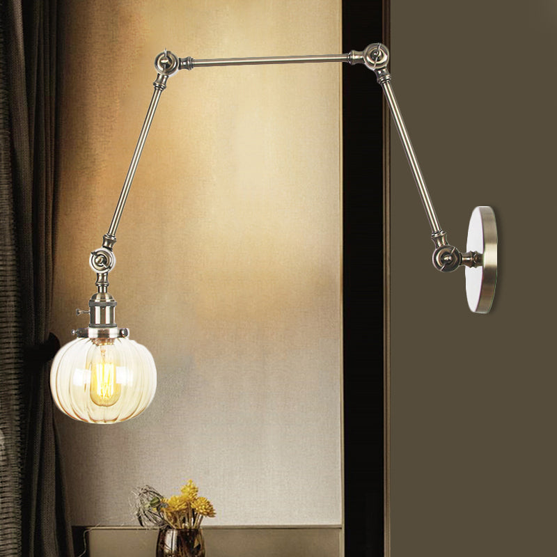 BowLift | Globe Clear/Amber Glass Wall Mounted Lighting Vintage 1 Light Indoor Sconces in Brass/Chrome/Black with Adjustable Arm, 8"+8"/8"+8"+8" L