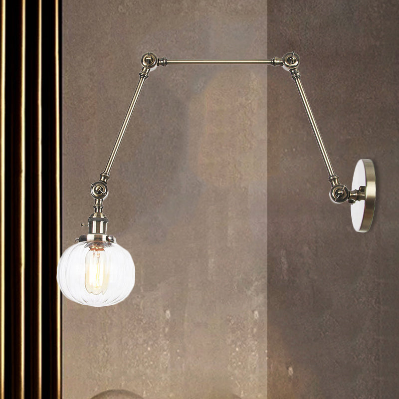 BowLift | Globe Clear/Amber Glass Wall Mounted Lighting Vintage 1 Light Indoor Sconces in Brass/Chrome/Black with Adjustable Arm, 8"+8"/8"+8"+8" L