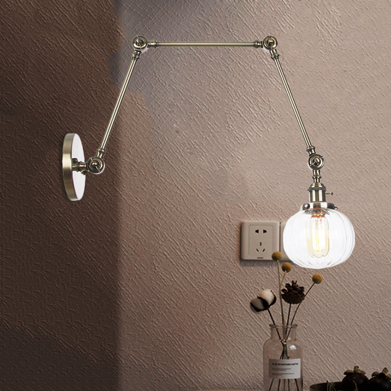 BowLift | Globe Clear/Amber Glass Wall Mounted Lighting Vintage 1 Light Indoor Sconces in Brass/Chrome/Black with Adjustable Arm, 8"+8"/8"+8"+8" L