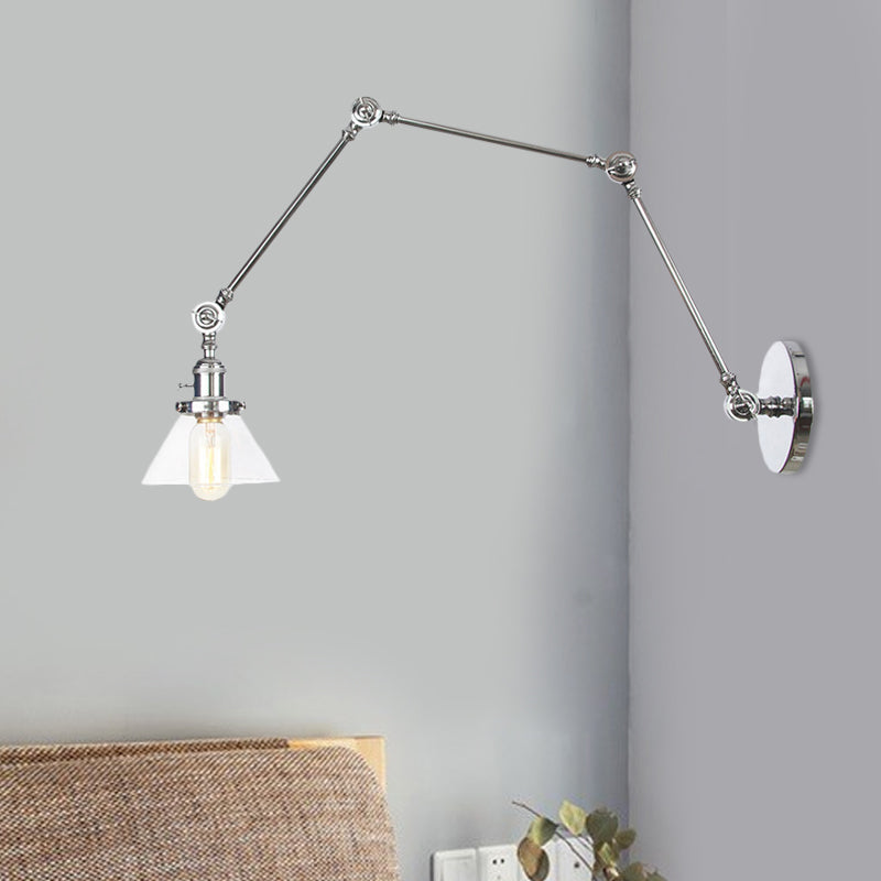 BowLift | 1 Light Wall Lamp Industrial Cone Clear/Amber Glass Wall Lamp in Black/Bronze/Brass with Adjustable Arm, 8“+8"/8"+8"+8" Long