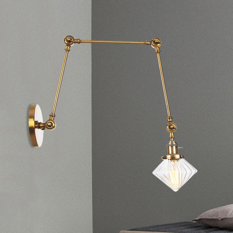 BowLift | 1 Light Dining Room Wall Lamp Vintage Black/Bronze/Brass Wall Mounted Lamp with Diamond Clear/Amber Glass Shade, 8"+8"/8"+8"+8" L Adjustable Arm