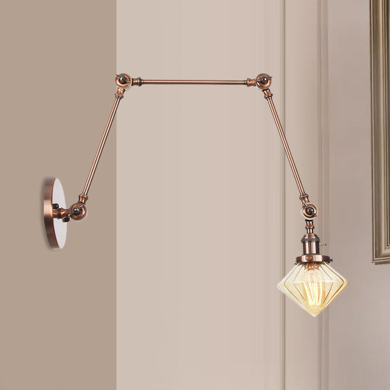 BowLift | 1 Light Dining Room Wall Lamp Vintage Black/Bronze/Brass Wall Mounted Lamp with Diamond Clear/Amber Glass Shade, 8"+8"/8"+8"+8" L Adjustable Arm