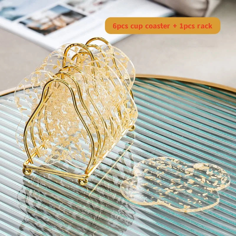 BowLift | 6pcs Acrylic Gold Foil Coaster Set with Holder