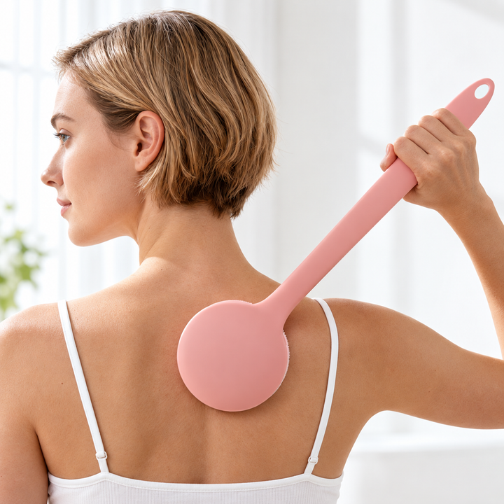 Long-Handled Silicone Exfoliating Back Brush with Soft Massage Bristles Bowlift