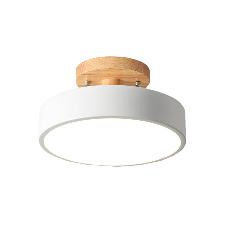 BowLift | Scandinavian LED Ceiling Light with Wood | Modern Drum Shape for Hallways and Entrances | Energy-Efficient Lighting