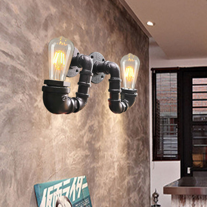 BowLift | 2-Light Double Curved Arm Wall Lamp Antiqued Black/Rust/Gold Finish Metal Wall Lamp for Restaurant