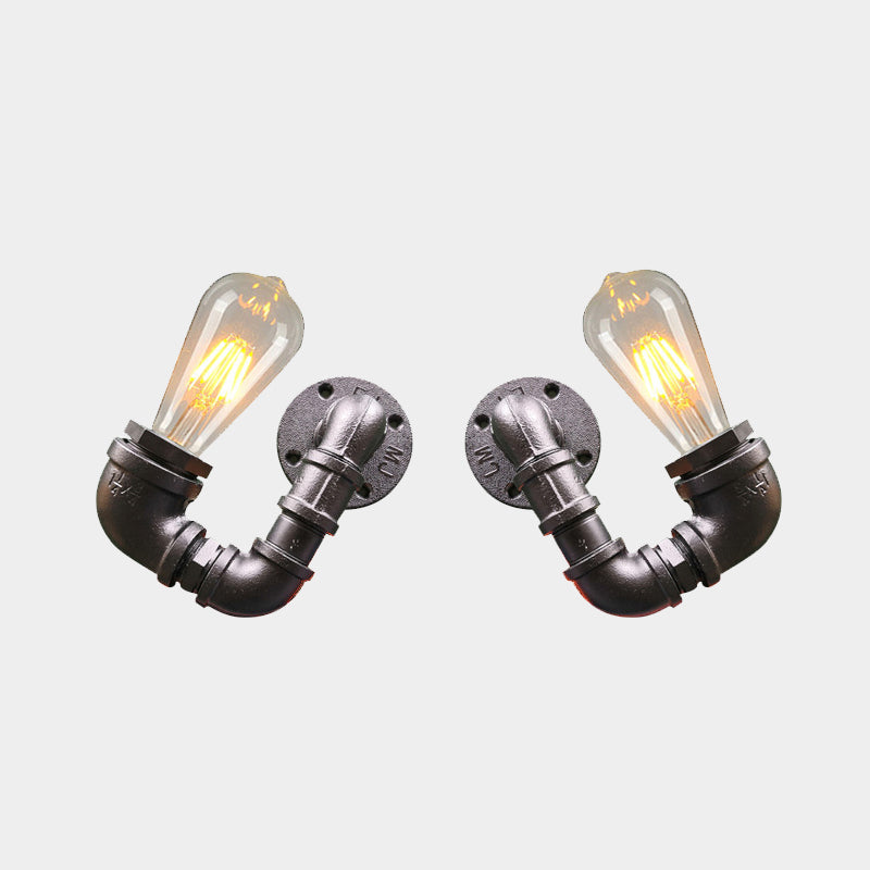 BowLift | 2-Light Double Curved Arm Wall Lamp Antiqued Black/Rust/Gold Finish Metal Wall Lamp for Restaurant