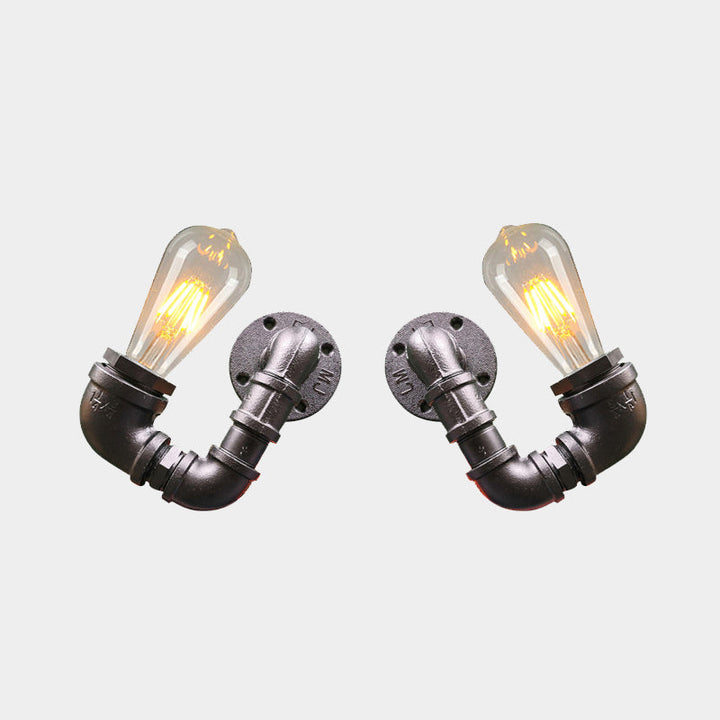 BowLift | 2-Light Double Curved Arm Wall Lamp Antiqued Black/Rust/Gold Finish Metal Wall Lamp for Restaurant