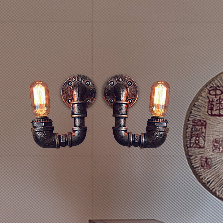 BowLift | 2-Light Double Curved Arm Wall Lamp Antiqued Black/Rust/Gold Finish Metal Wall Lamp for Restaurant