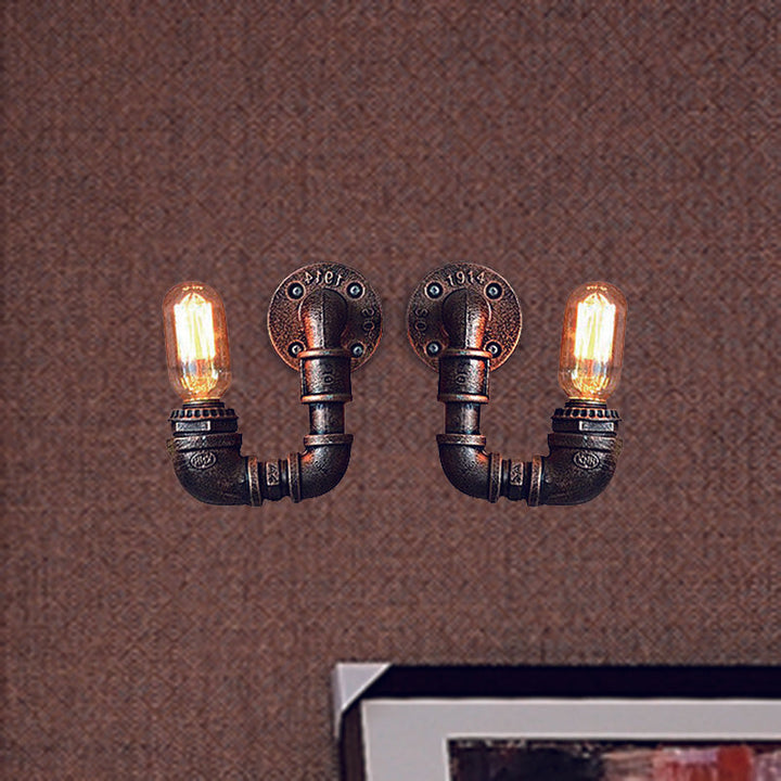 BowLift | 2-Light Double Curved Arm Wall Lamp Antiqued Black/Rust/Gold Finish Metal Wall Lamp for Restaurant