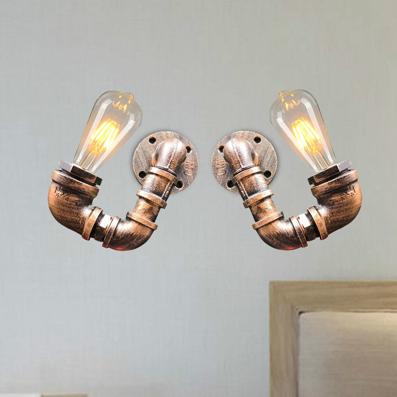 BowLift | 2-Light Double Curved Arm Wall Lamp Antiqued Black/Rust/Gold Finish Metal Wall Lamp for Restaurant