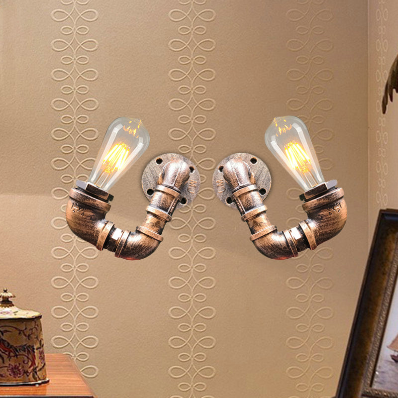 BowLift | 2-Light Double Curved Arm Wall Lamp Antiqued Black/Rust/Gold Finish Metal Wall Lamp for Restaurant