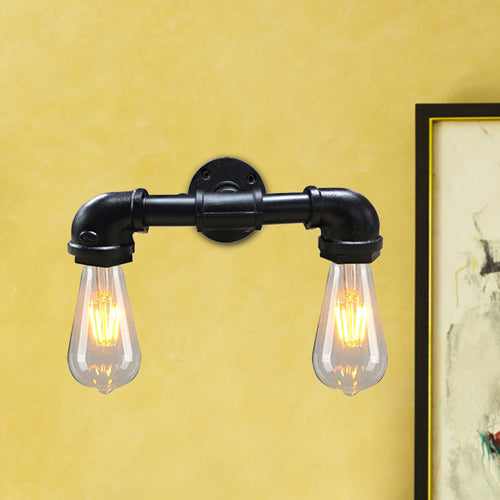 BowLift | Metal Bare Bulb Wall Lamp Light Fixture Farmhouse 2-Head Coffee House Wall Mount Lamp in Black/Rust