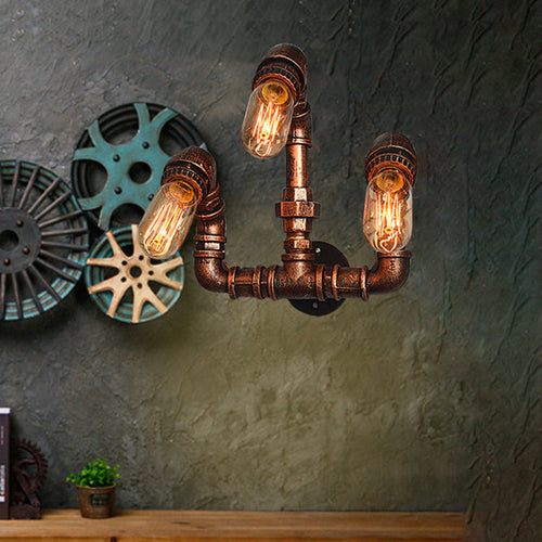 BowLift | 3 Bulb Wall Sconce Lighting Farmhouse Curved Arm Metal Wall Mounted Lamp in Rust for Bar