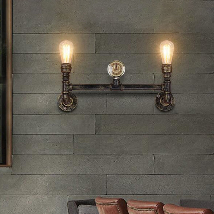 BowLift | Iron Bronze Finish Wall Lamp Bare Bulb 2-Head Antiqued Sconce Lighting with Gauge Deco