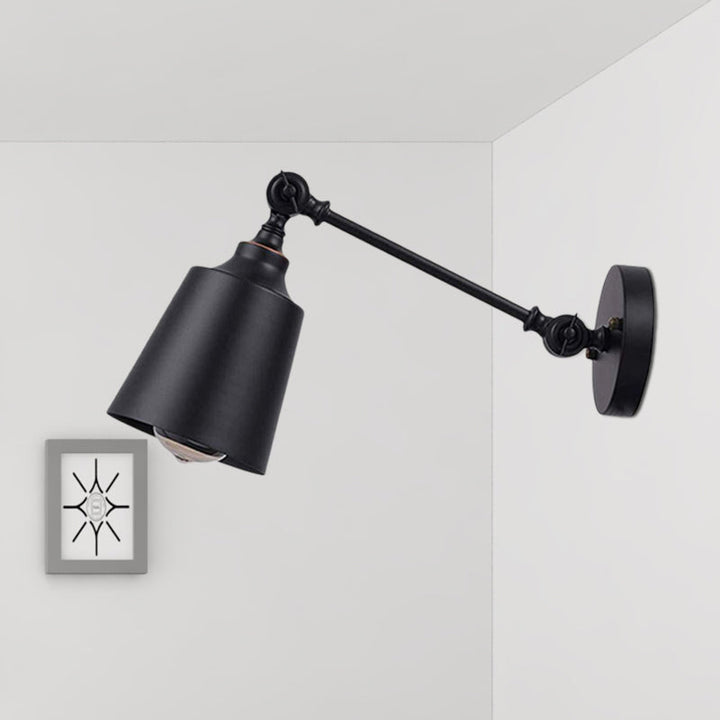 BowLift | Iron Bell Wall Mount Sconce Industrial 1 Head Nightstand Plug-In Wall Light Fixture in Black with Swivel Arm