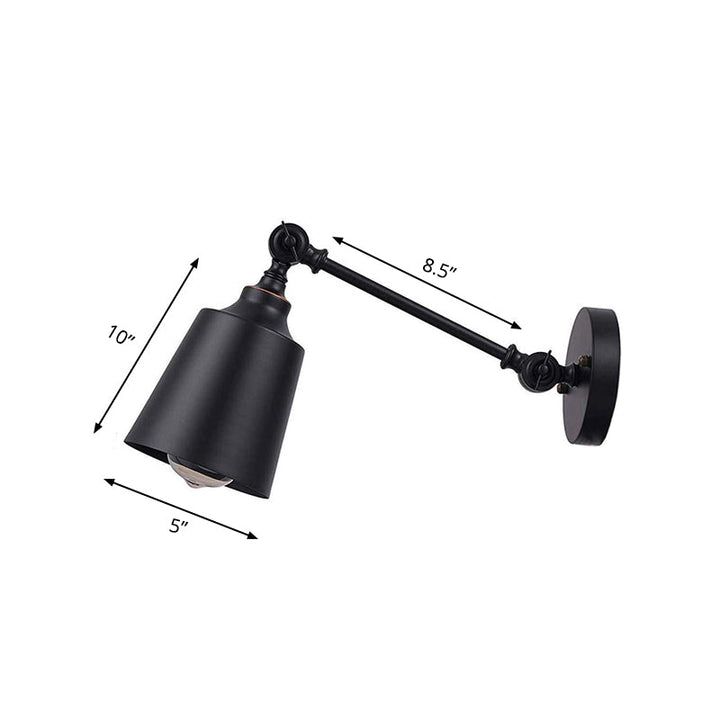 BowLift | Iron Bell Wall Mount Sconce Industrial 1 Head Nightstand Plug-In Wall Light Fixture in Black with Swivel Arm