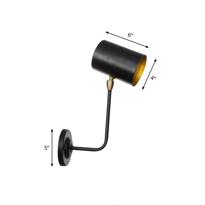 BowLift | Antiqued Right Angle Arm Wall Lamp 1 Lamp 6"/10" T Iron Wall Mounted Light in Black and Inner Gold with Cylindrical Shade