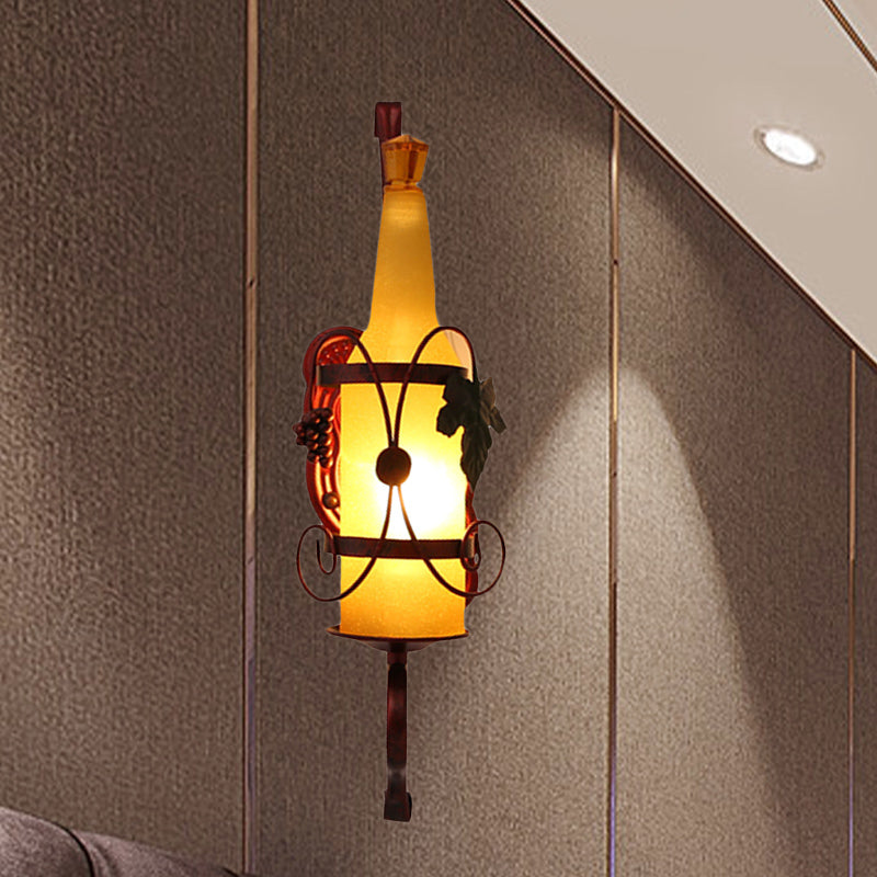 BowLift | 1 Head Bottle Wall Light Vintage Copper Yellow Glass Wall Mount Lamp Fixture with Wine Rack Design