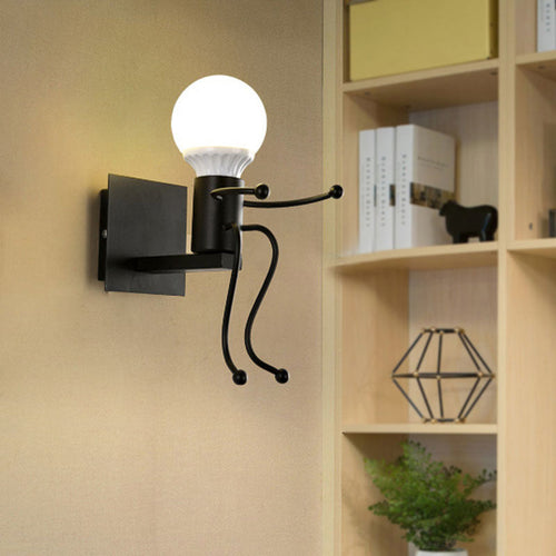 BowLift | Black/White Human Shape Wall Lamp Art Deco Metallic 1/2-Cap Bedside Wall-mounted Lighting