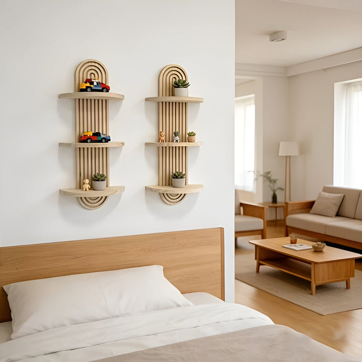 Boho Wall Shelf Made of Solid Wood – Multi-Tier and Space-Saving | For Living Room, Bedroom, and Hallway | Bowlift