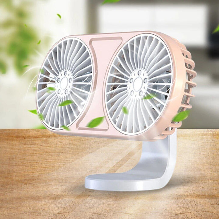 360° Rotating Dual-Head USB Car Fan with Ambient Lighting | Bowlift