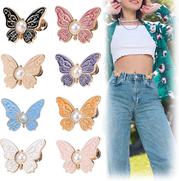 BowLift | Detachable Clothing Clips | Adjustable Metal Waist Pins | No-Sew Jean & Skirt Fasteners