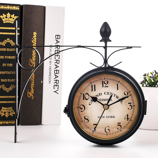 Double-sided wall clock in vintage design, classic clock for living room and hallway | Bowlift