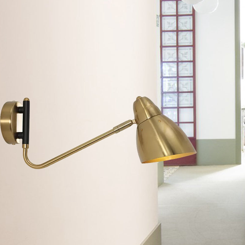 BowLift | 1 Bulb Bedroom Wall Light Contemporary Gold Wall Mounted Lighting with Dome Metal Shade