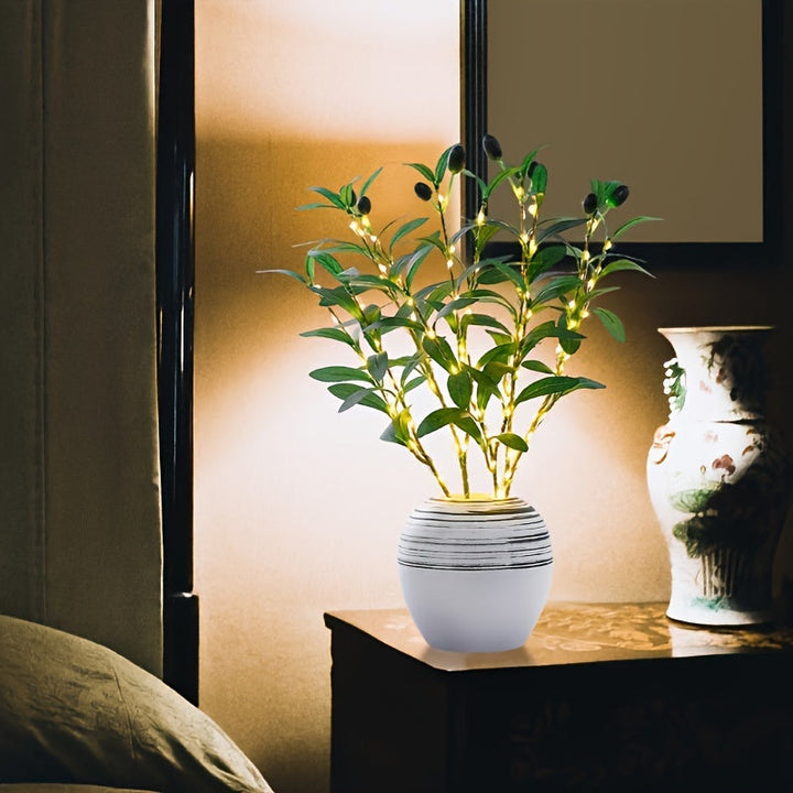 LumiTak – Elegant Olive Branch LED Table Lamp Bowlift