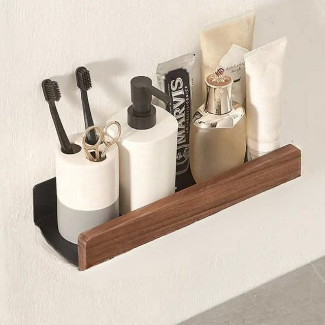 BowLift | No-Drill Solid Wood Bathroom Wall Shelf