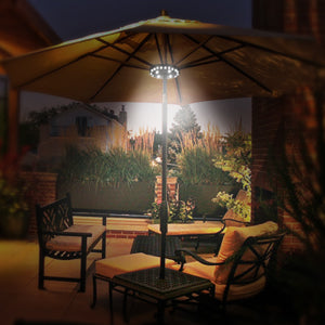 BowLift | 28 LED patio umbrella light – 3 brightness modes for garden, camping & outdoor lighting