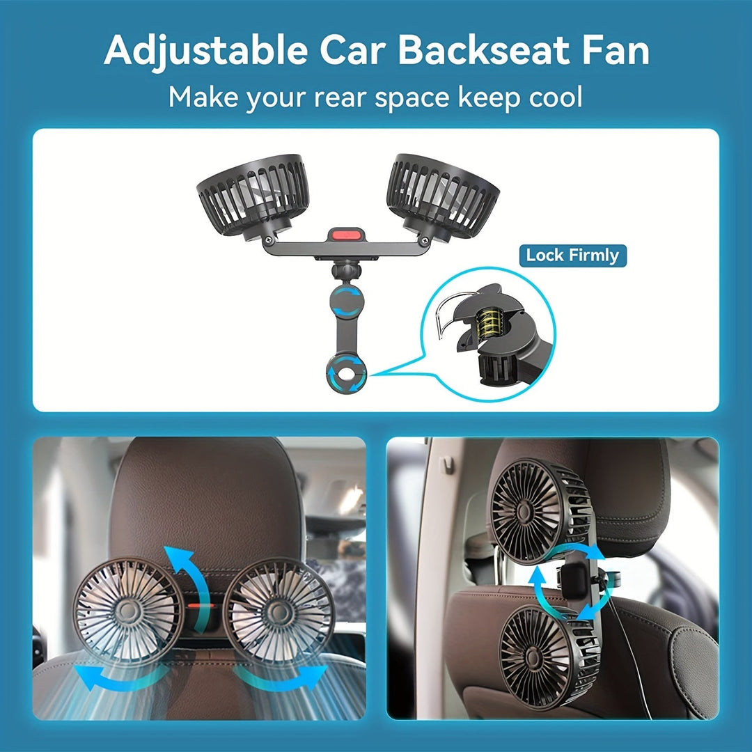 1 Pc Car Fan, Car Small Air Conditioner, Double-headed Rear Fan, Strong Wind, 360 Degrees Rotation, Large Air Volume, Subwoofer Operation, Base Fixed Clip Mounting Method, Suitable For Car Home | Bowlift